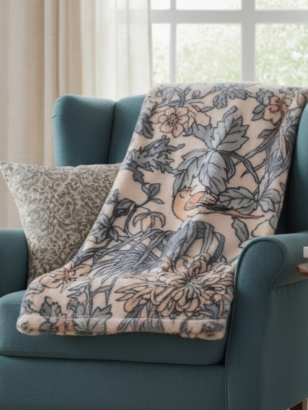 Gorgeous Bird & Floral Print 60"×70" Throw Blanket NWT